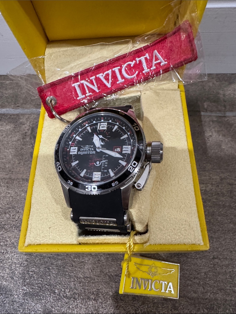 Invicta Men’s Aviator Black and Red Accent Stainless Watch